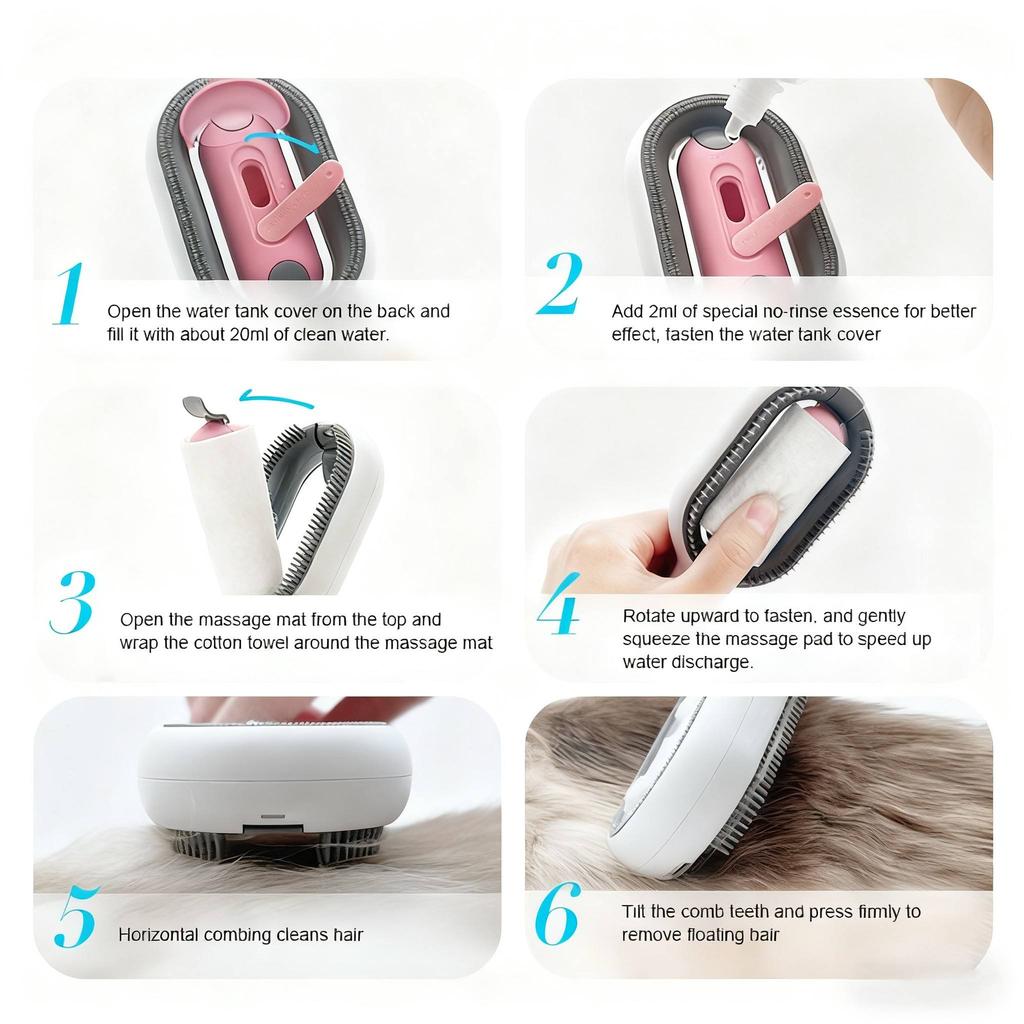 Water Tank Silicone Pet Brush for Cats Dogs, Anti Flying Hair Deshedding Grooming Comb for Long Short Hair Small Medium Pets