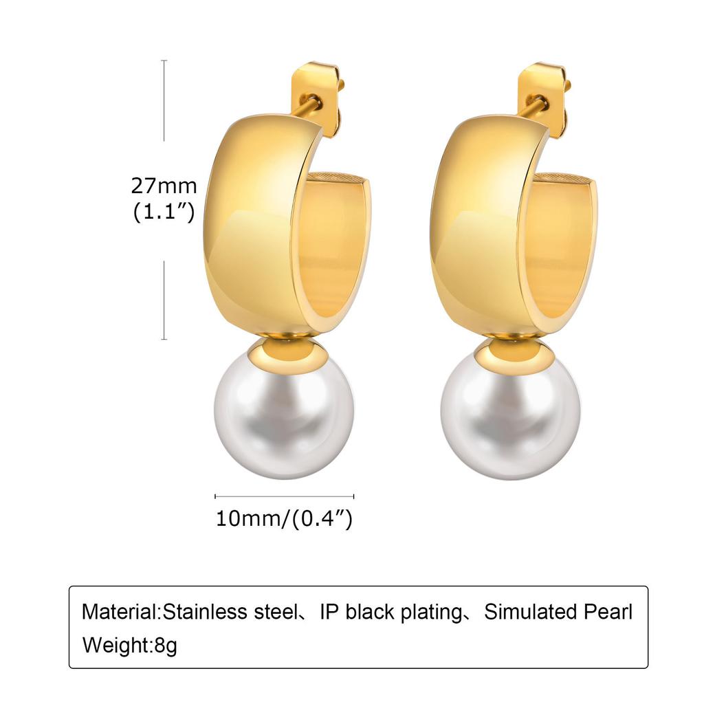 Multi, Earrings Accessories, Stainless Steel Ladies French Retro Imitation Pearl Earrings 18K Gold, Huayuan