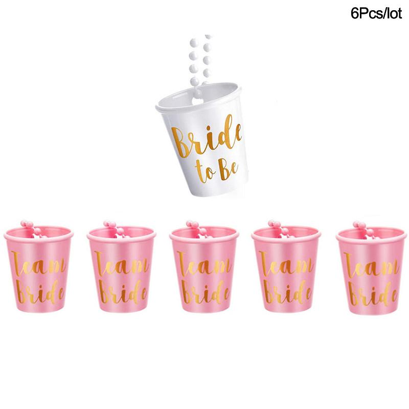 1Set Team Bride To Be Cup Plastic Shot Glasses Necklace Bachelorette Party Supplies Wedding Bridal Shower Hen Night Decorations