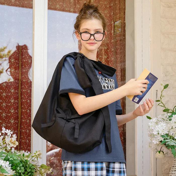 Double Ribbon Cotton Hobo Bag (2c)