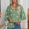 Polka Dot bedrucktes Hemd mit Laternenärmeln, Damen-Langarmbluse, grünes, lockeres Oberteil
