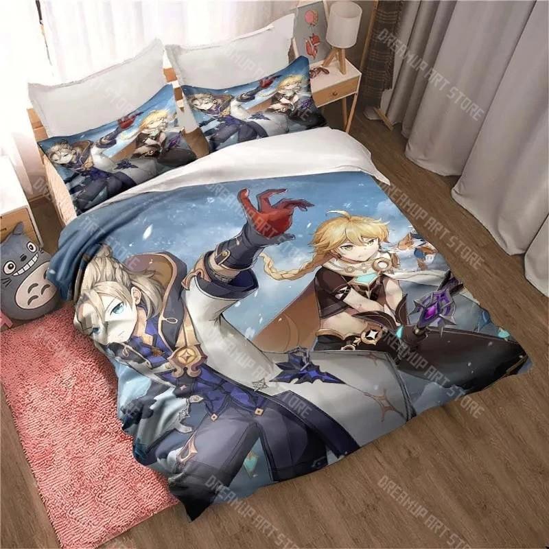 3D Genshin Impact Game Anime Quilt Cover Bed Quilt Cover Double King Bed Quilt Cover Home Textiles Boys Adults