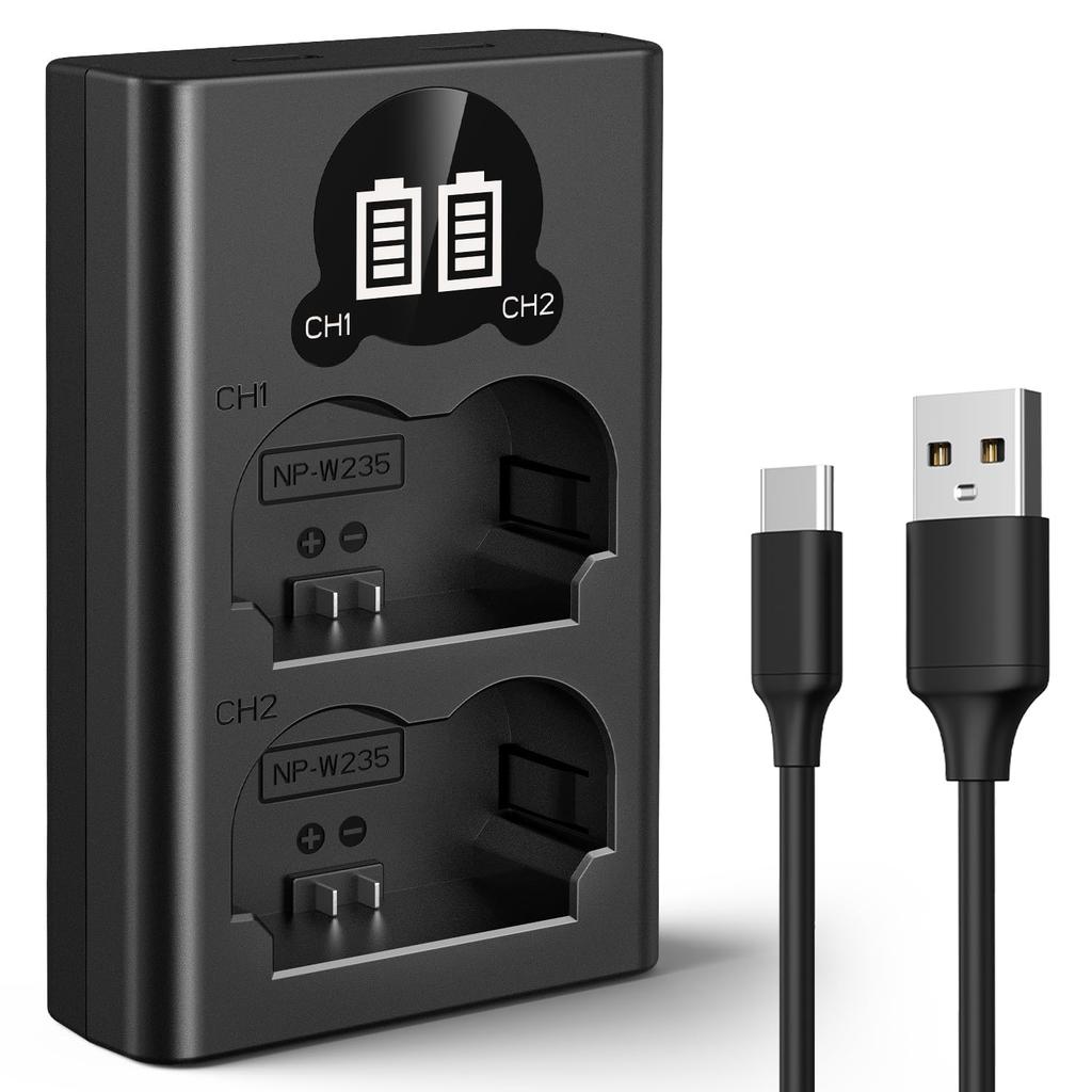 CONCEPT Camera Charger with Battery Level Display for Fujifilm GFX GFX 50S and USB to Fujifilm K&F NP-W235 X-T5, X-T4, 100S, X-H2S, II, VG-XT4
