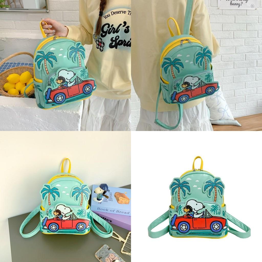 Cartoon Snoopy Pu Material Backpack With Zipper Closure For Casual Travel And Kids