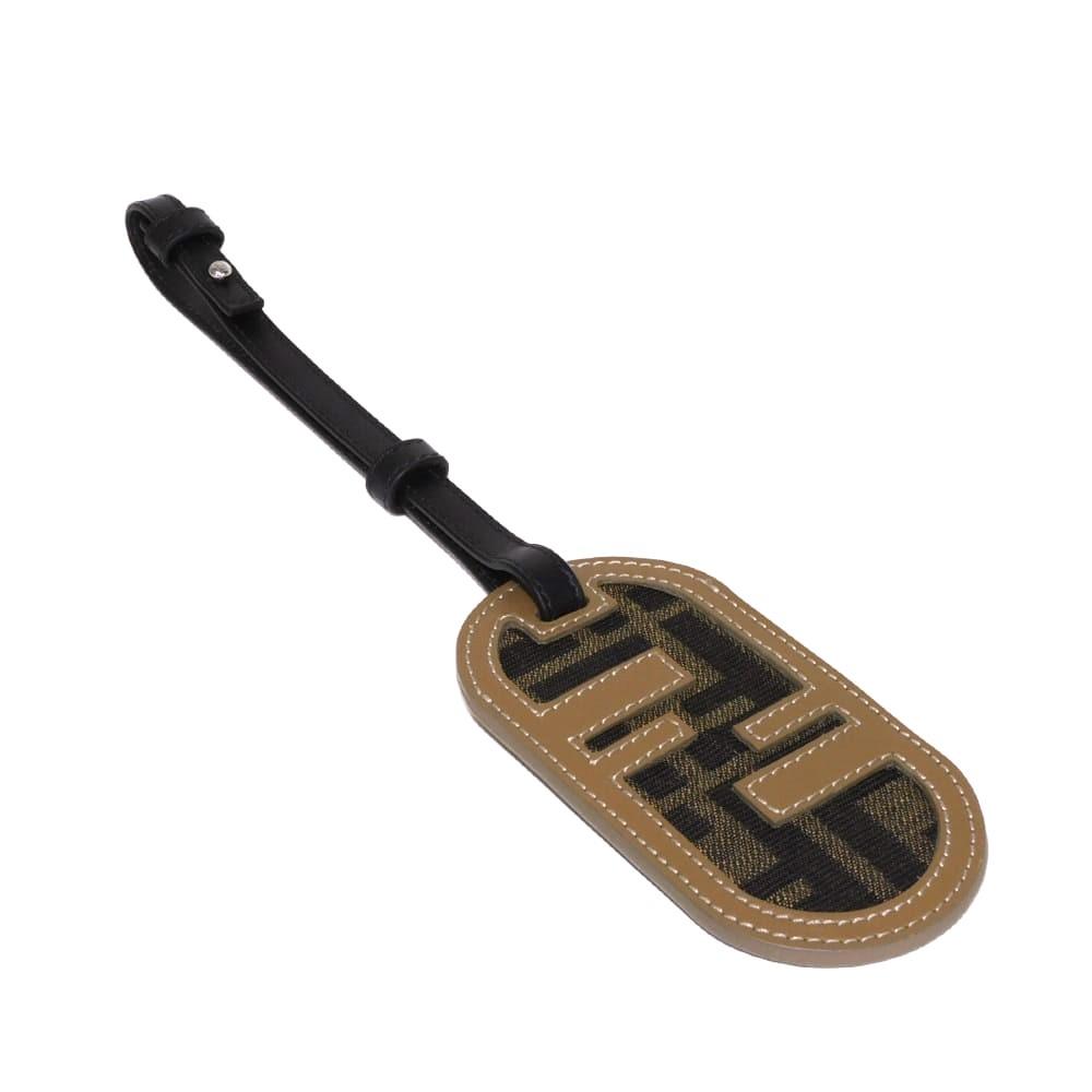 Used 11491 FF Logo Name Badge Travel Tag 7AS115 AL8H F1IKC 7989 Logo Khaki Calfskin Unused Zucca Fabric Brown Unisex