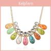 Vintage Necklace With Colorful Resin Gemstones And Alloy Chain For Women And Men