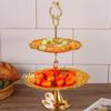 European-Style Double-Layer Cake Plate Display Rack ,Carved Flower Shape Metal Fruit Tray,Home Dessert Plate Wedding Decoration