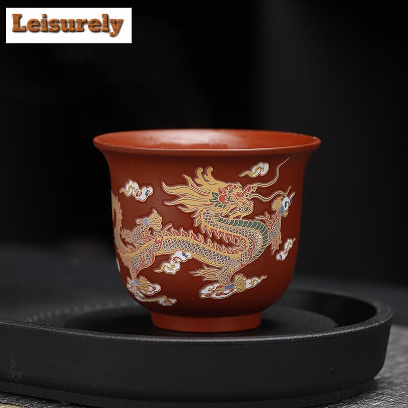 Handmade Red Clay Teacup Color Changing Purple Sand Cup Dragon Phoenix Tea Pairs Large Master Cup Dahongpa Tea Bowl Drinkware
