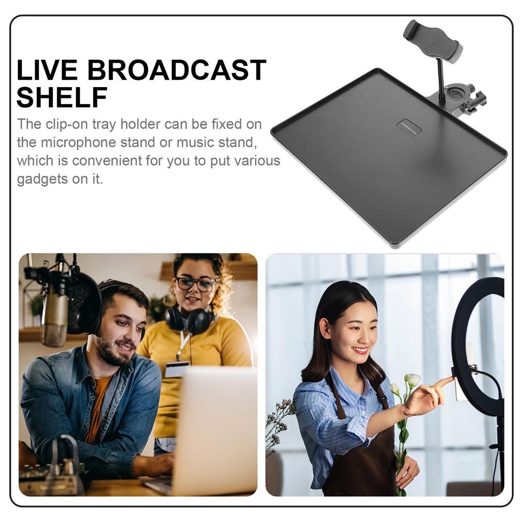 Lurrose Microphone Stand Tray with Mounting Phone Holder Sheet Music Small Item Holder Microphone Accessory Shelf Live Broadcast Stand Musical