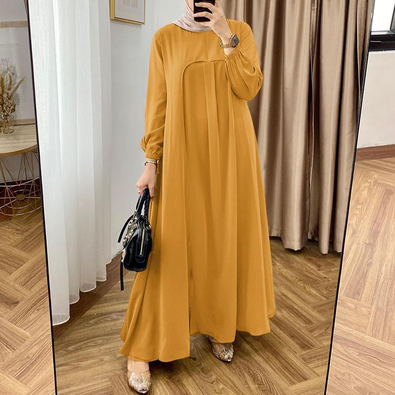 

ZANZEA Женское мусульманское повседневное платье с круглым вырезом, свободного кроя, с длинными рукавами 4XL жёлтый