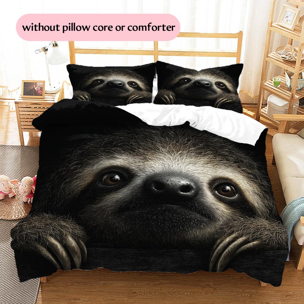 Black Sloth Pattern Bedding Home Decoration Birthday Gift (1 * Duvet Cover + 2 * Pillowcase, Without Core)