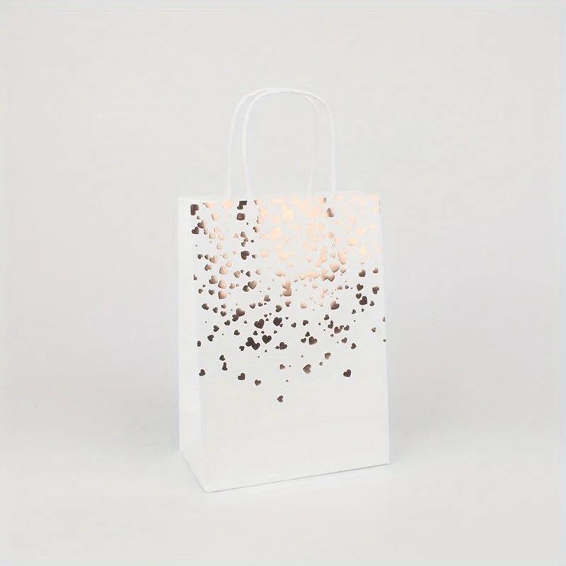 10pcs Kraft Paper Bag Hot Stamping Heart Handle Paper Bag Candy Cookies Gift Packaging Box Portable Bag