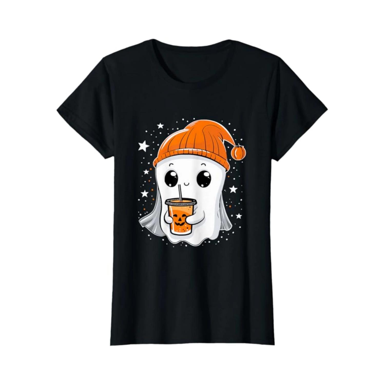 Halloween for Girls, Kids, Teen Girls Cute Fall Ghost T-Shirt 100% Cotton 2024 New T-Shirt Short Sleeve Fall Tee Top 01232 S
