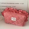 Lace checkered makeup bag, Ins minimalist niche style, high-value large-capacity cosmetic pouch, portable for travel and daily use.