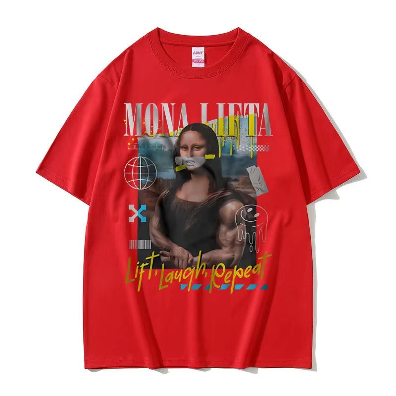 Zabawna Mona Lifta Oversize Pokrowiec na Pompkę Mem Graficzny T-shirt Mężczyźni Kobiety Vintage Siłownia Fitness Koszulka Letnia Męska Miękka Bawełniana Koszulka