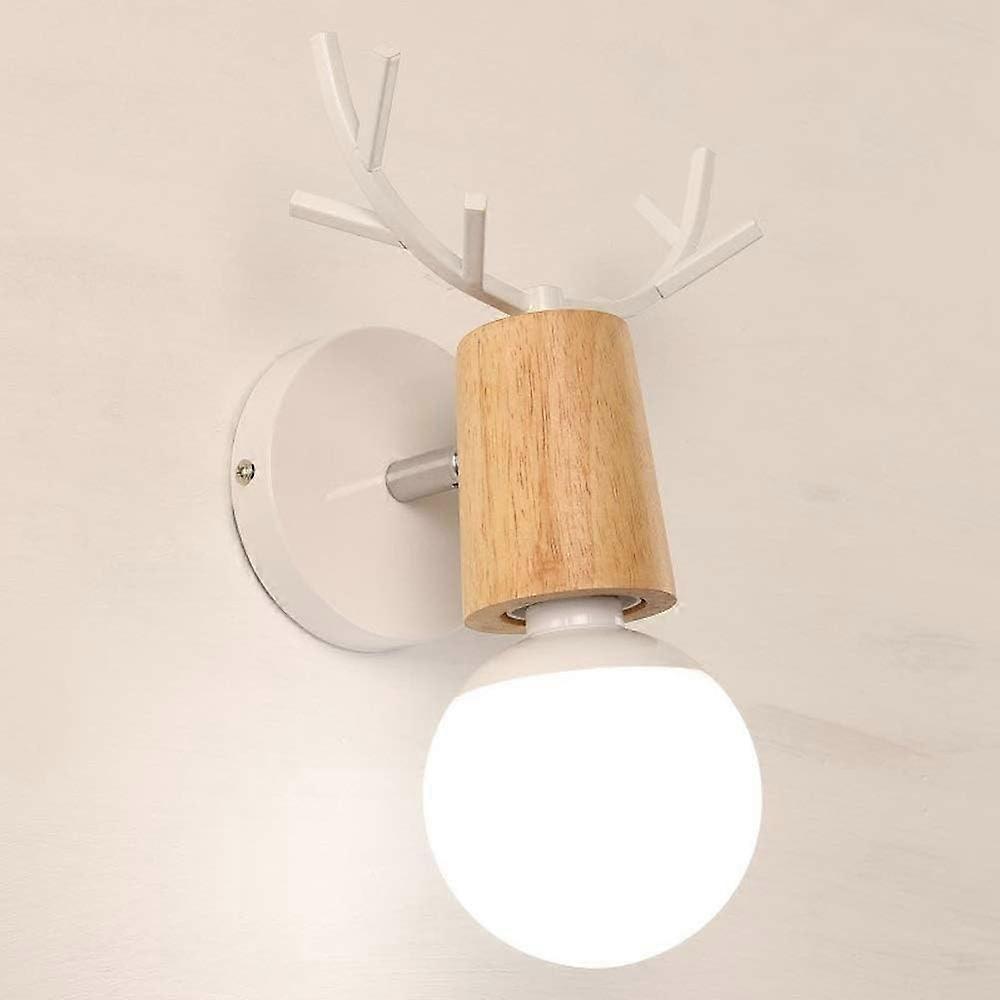 Set of 2 Modern Creative Wall Lamp Design Antlers Indoor Wall Lamp Wood and Metal Art Deco Wall Lamp (White)