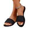 Women's Wide Width Woven Slide Sandals - Flat Sole Beach Slides for Spring, Casual Resort Espadrilles