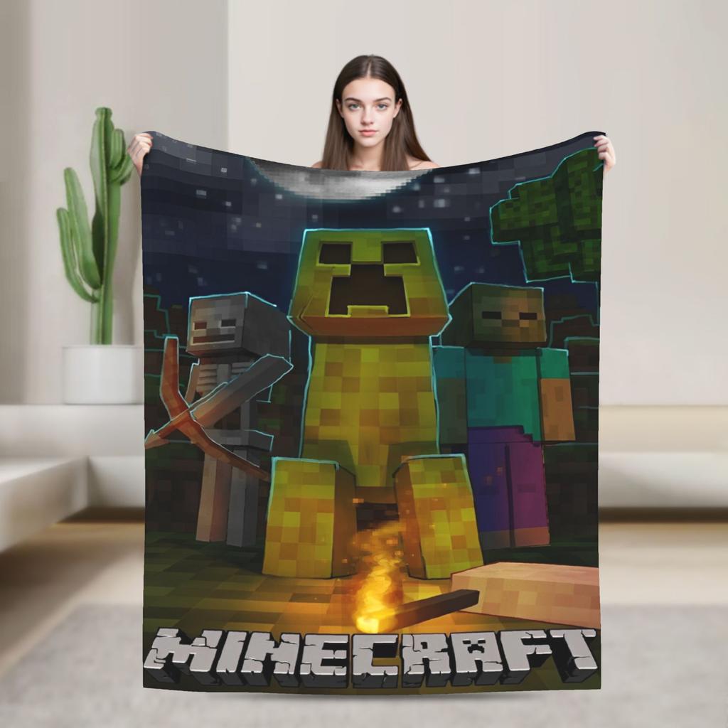 Knitted Blankets My M-Miners Flannel Lightweight Thin Throw Blanket Creepin It Real Pixel Game Crafts for Bedroom Sofa Bedspread