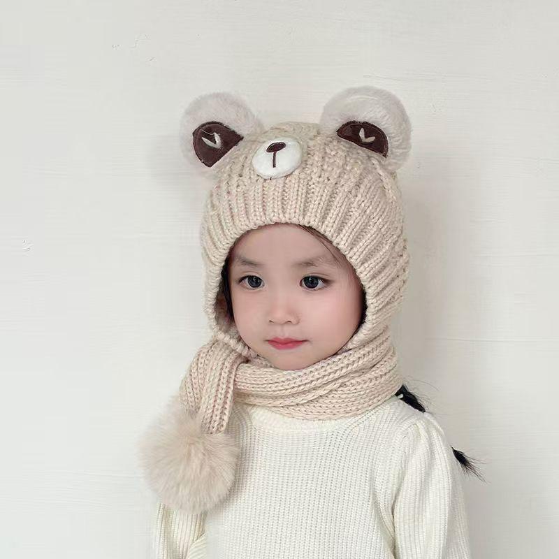 Children's hats autumn and winter baby scarves integrated warm ear protective wool hats boys and girls thickened knitted pullover hats
