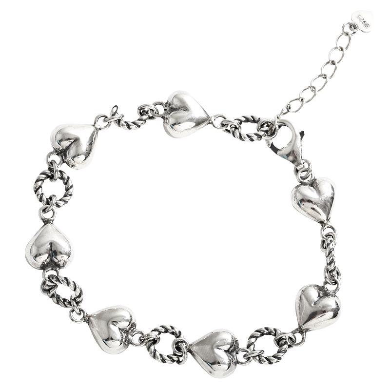 Exquisite Retro Heart Tassel Bracelet: Sterling Silver, High-End Luxury Jewelry for Women