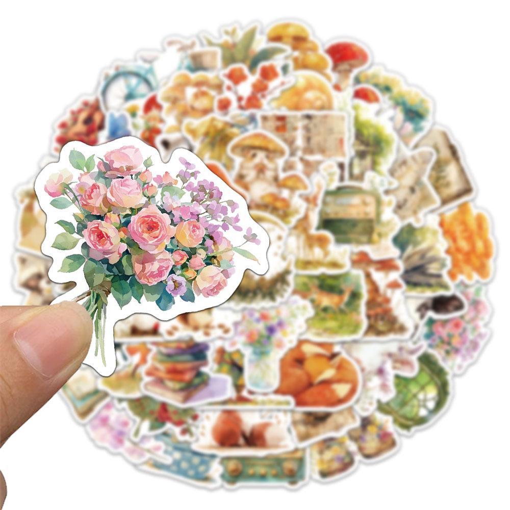 50 Fairy Tale Forest Adventure Stickers: Cartoon Animals, Mushrooms - Waterproof for DIY Phone Cases, Water Bottles, Notebooks