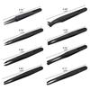 8 Styles Black Carbon Fiber Plastic Tweezers Kit for Nail Art DIY Picking Needle Nose Pointed Curved Flat Tip Tweezers