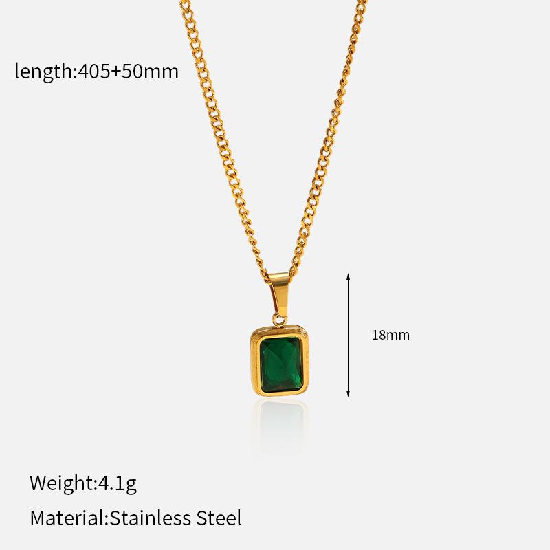 European and American INS Wind Simple Green Geometric Pendant Titanium Steel Clavicle Chain Women's Necklace Stainless Steel Jewelry