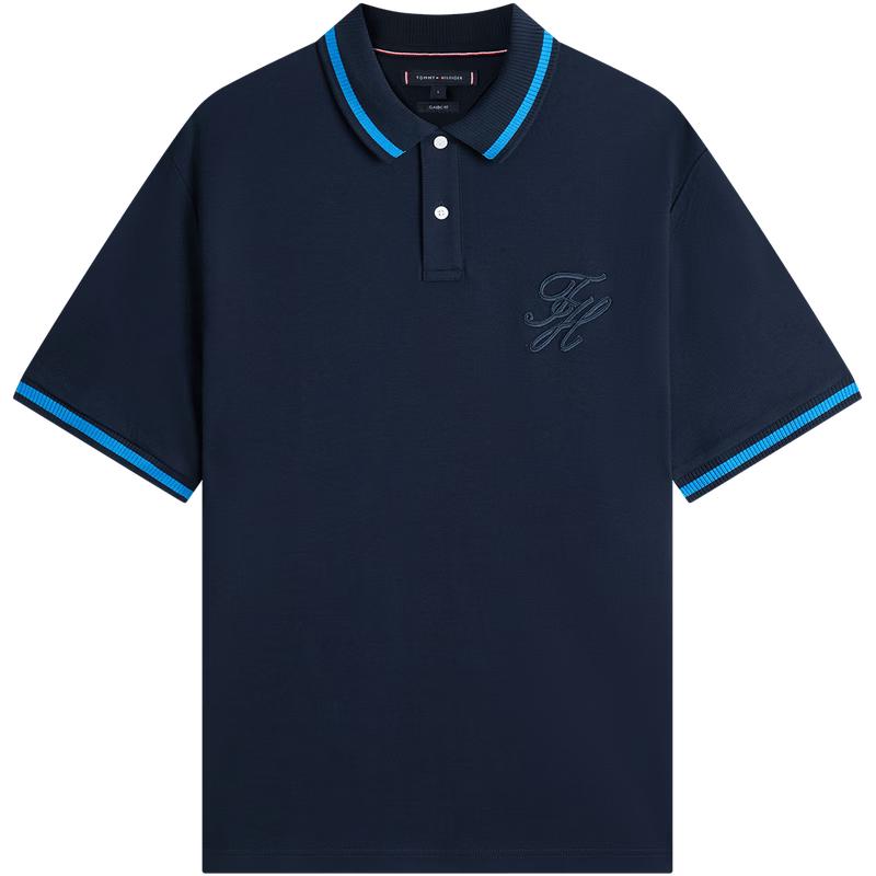 

Tommy Hilfiger Men s Textured Cotton Embroidered Loose Fit Short Sleeve Polo T-shirt M