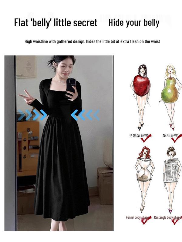 Hepburn-Inspired Women's Black Coat with Dress, Perfect for Petite Figures, Spring/Autumn/Winter, High-End Aesthetic