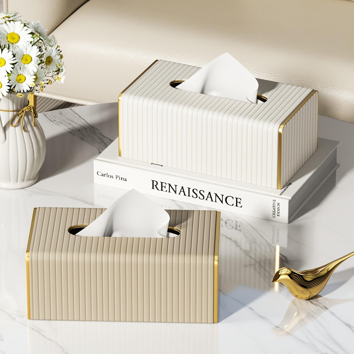 

Элегантный скандинавский стиль, чехол для коробки с салфетками из искусственной кожи с прямоугольным дизайном в итальянскую полоску, белый с золотистым для декора гостиной, столовой, ванной комнаты