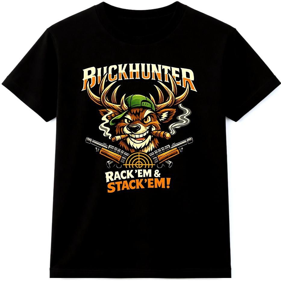 Deer Hunting T Shirt Buck Hunter Rack Em Stack Em Rifle Graphic Tee S разноцветный