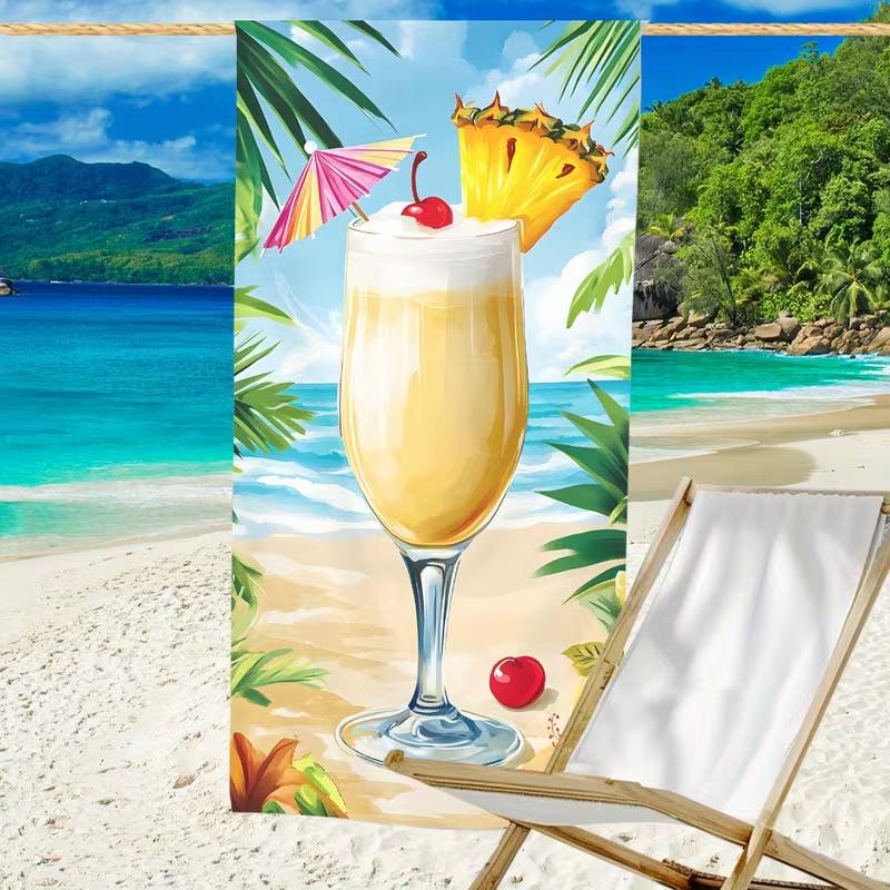 Tropical Pineapple Cocktail Beach Towel Oversized Beach Palm Tree Design Summer Vacation Beach Blanket for Beach Pool Spa