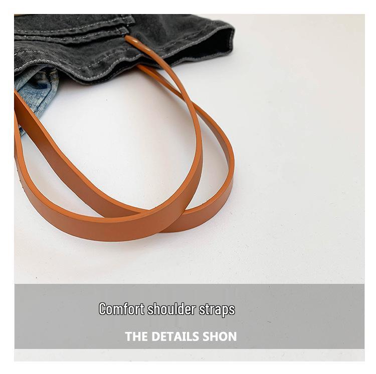 Korean Style Versatile Denim Tote & Crossbody Bag - 2025, Large Capacity Women's Casual Commuter Trend.