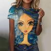 Classic Girls Face Painting 3D Graphic Tee Fashion Floral Print T Shirts For Woman Girl Street Harajuku Colorful Tshirt Tops