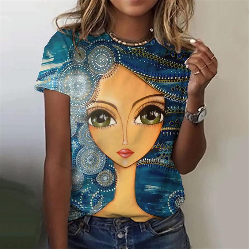 Classic Girls Face Painting 3D Graphic Tee Fashion Floral Print T Shirts For Woman Girl Street Harajuku Colorful Tshirt Tops
