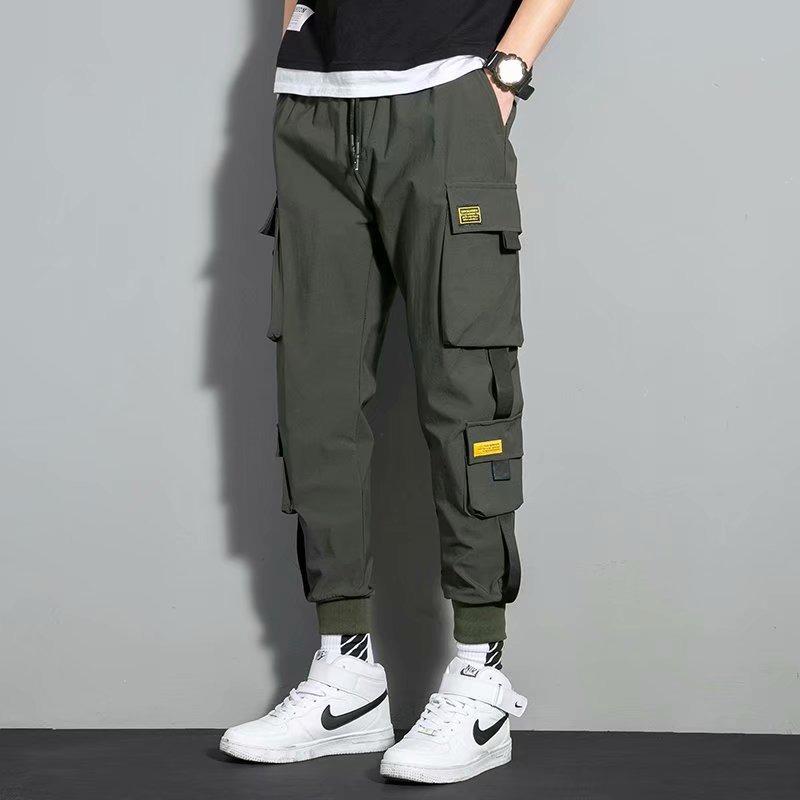 

Thin Multi-pocket Overalls Men s Tied Feet Harlan Nine-point Pants 5XL армія зелений колір