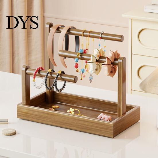 Desktop Storage Rack Wooden Headband Holder Stand, Hair Accessories Organizer Tray for Hairbands, Scrunchies, Wood Ties, Bows & Clips, Jewelry Display