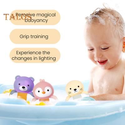 4 Adet Hayvanlar LED Işıklı Banyo Oyuncağı Yüzme Suyu Yumuşak Kauçuk Yüzdürme İndüksiyon Işıklı Penguen Dinozor Eğlenceli Parıltı Kaymaz Kolay Kavrama Çocuklar Oyun Komik