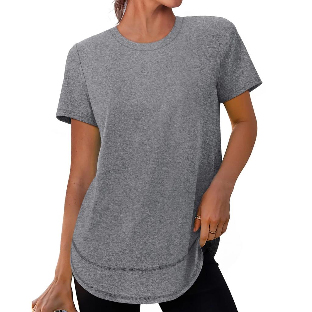 Women's Fashionable Casual Loose-Fit Short-Sleeved Plain Round-Neck Pullover T-Shirt