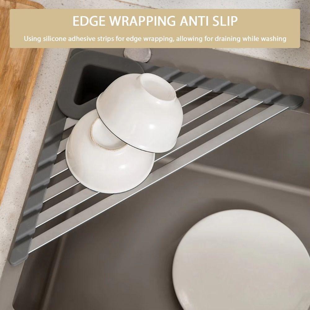 מתלה פינתי עמיד מתקפל לכיור משולש מארגן לכיור מטבח מתקפל מעל הכיור מסנן לכיור מטבח