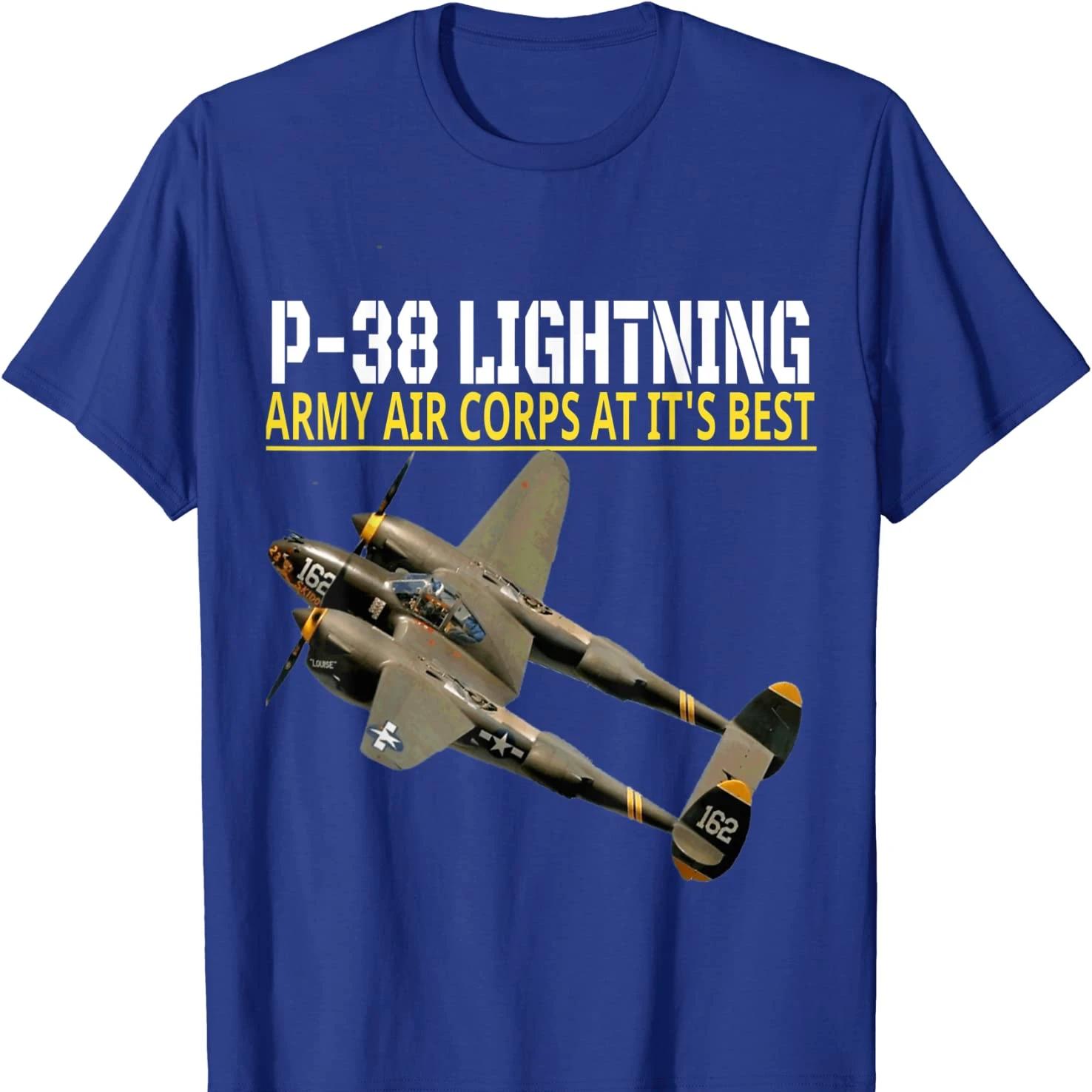US Army Air Corps Aviation P38 Lightning Fighter Aircraft T Shirt New 100 Cotton Short Sleeve ONeck Tshirt Casual Mens Top S