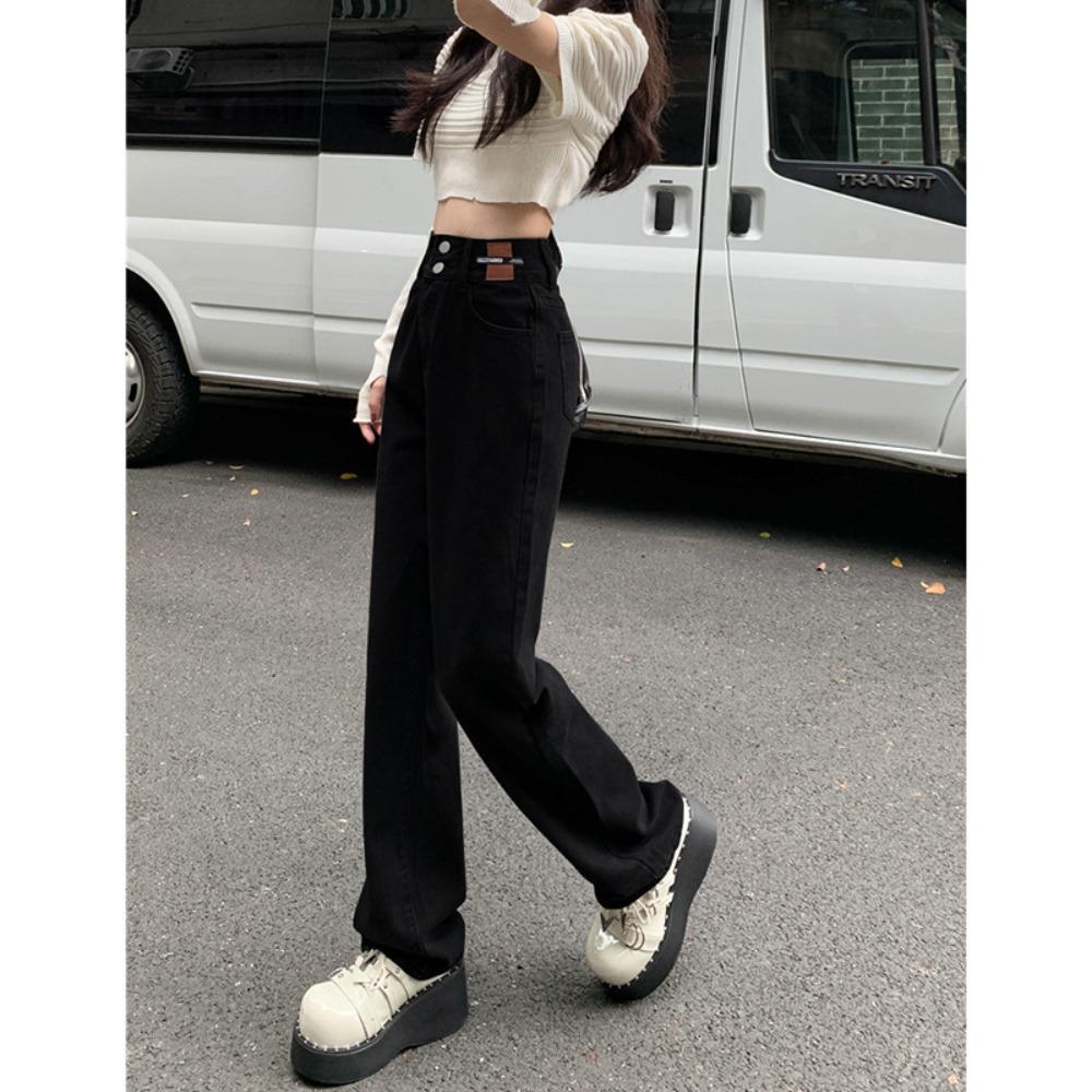 Personalized oversize wide-leg jeans women autumn and winter thin loose Korean version straight mopping jeans tide