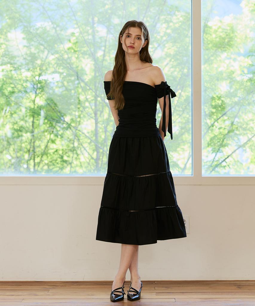 Alikim Muse Tiered Midi Skirt / Black