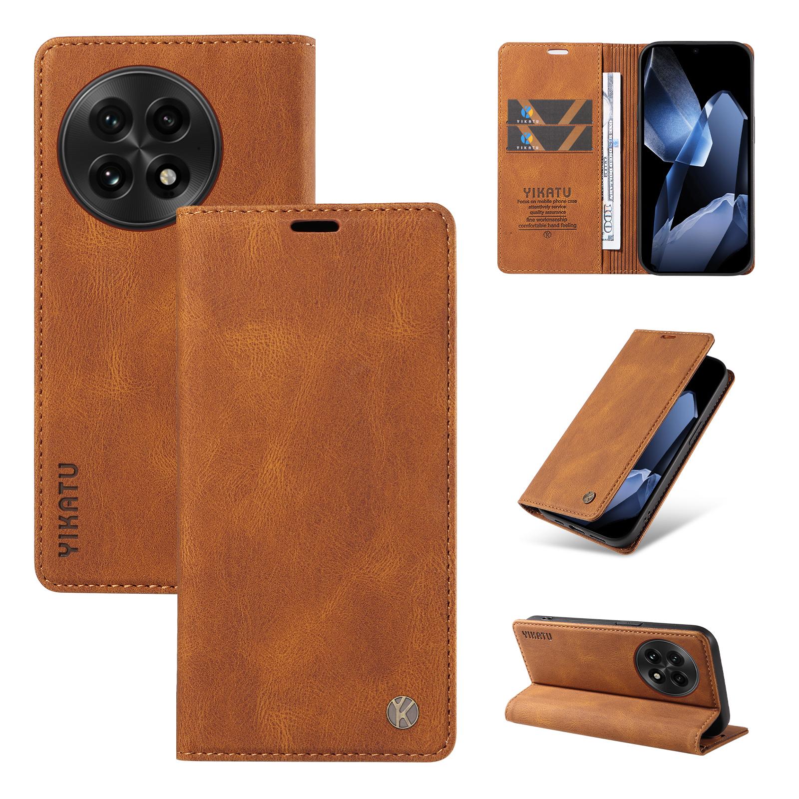 

For OnePlus 13 Leather Cover YIKATU YK-004 Skin-Touch Wallet Phone Cases Brown