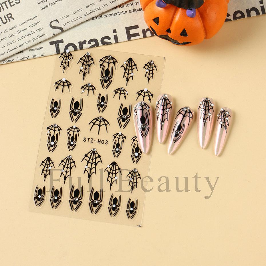 New Nail Art Stickers Ins Halloween Dark Series Spider Web Spider with Diamond Nail Art Stickers