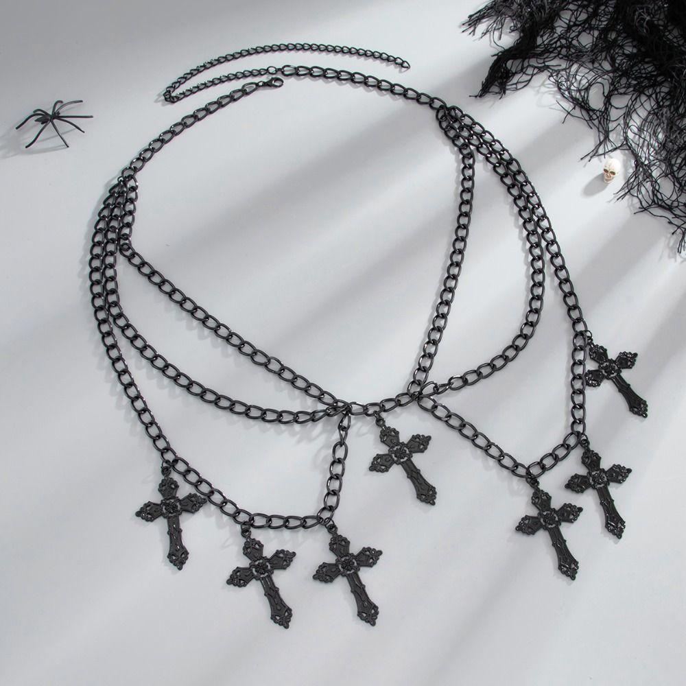 Vintage Hollowing Cross Waist Chain Temperament Multi-layer Body Chain Punk Waist Chain  Women