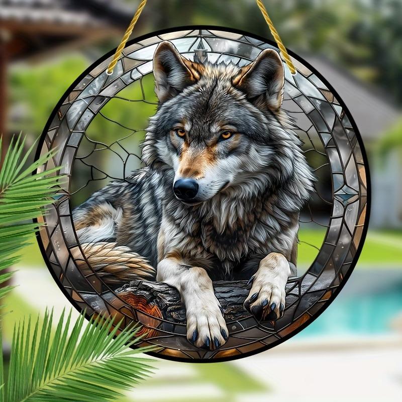 Wolf King Series Acrylic Catcher 8 "(20cm)Stained Glass Window Hanging, Outdoor and Interior Wall Suitable for Living Room Bedroom Porch Garden KTY