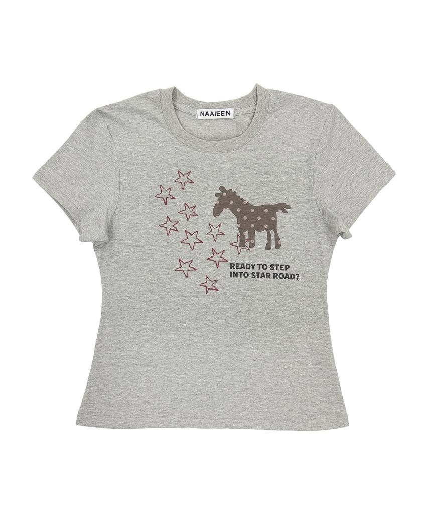 Naien Star Road Slim Fit Short Sleeve T-Shirt Gray
