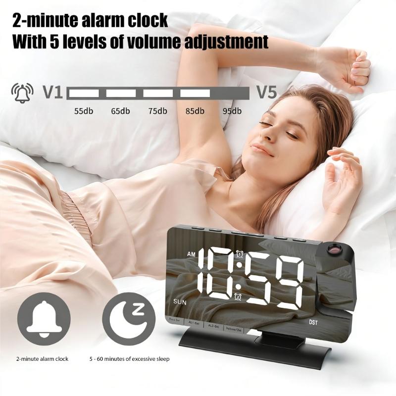 Digital Projections Alarm Clocks for Bedrooms 180° Rotatable Projector Loud Duals Alarms for Kids Elderly,Heavy Sleepers