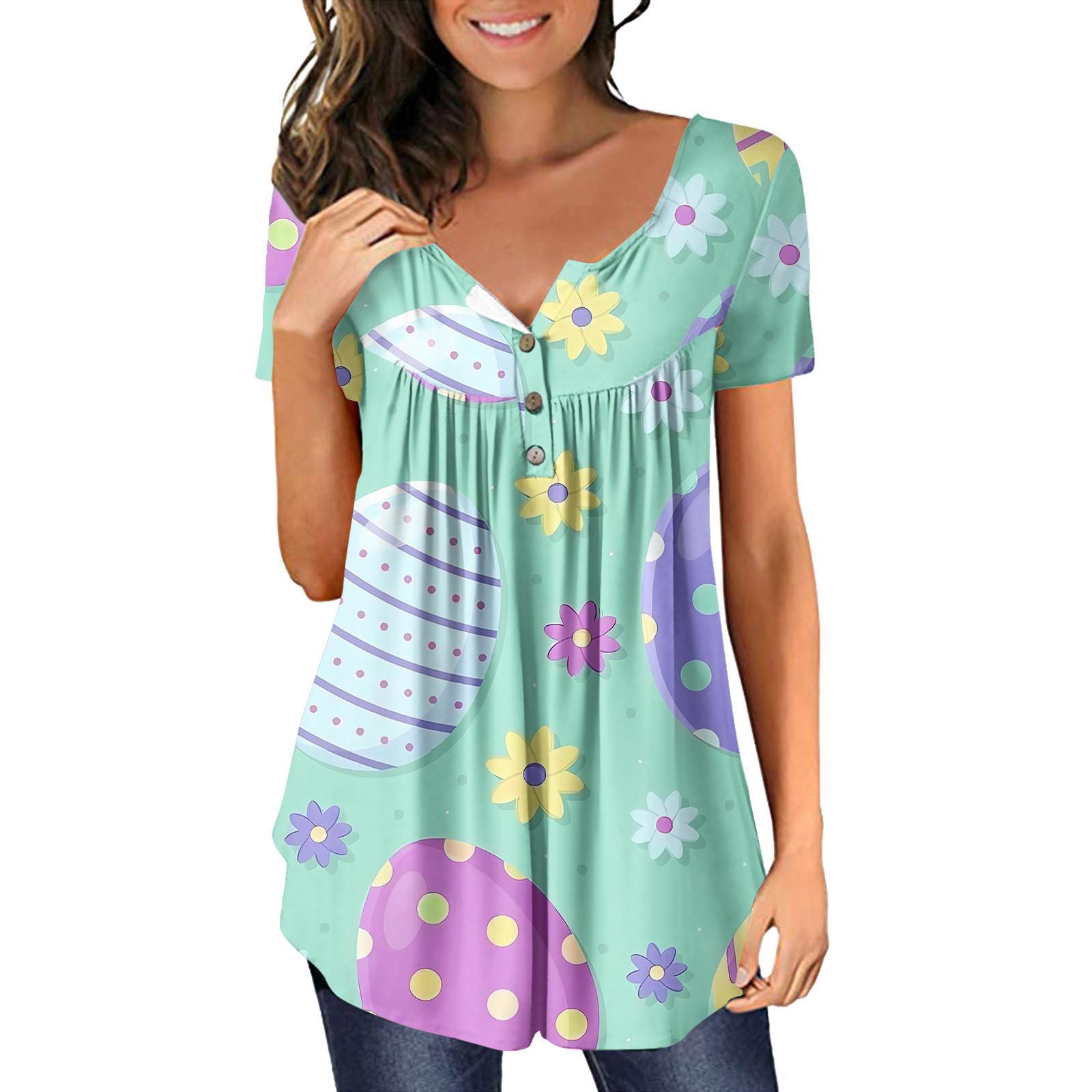 

Женская футболка с коротким рукавом и V-образным вырезом на Пасху и принтом на пуговицах Топ XXXL